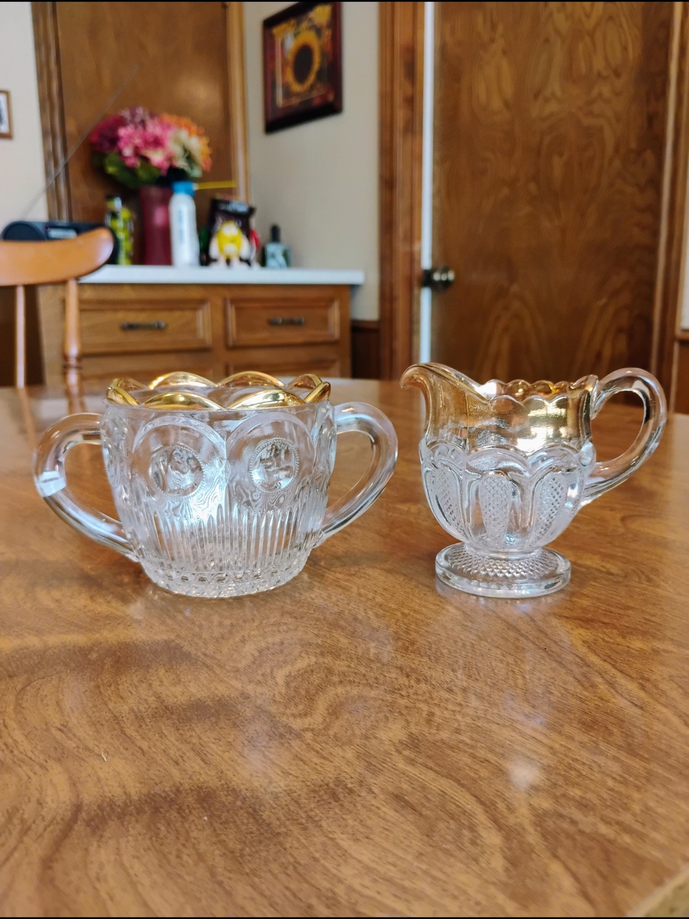 Vintage Bartlett Collins Manhattan St Genevieve Creamer & Sugar Set W/ Gold Trim